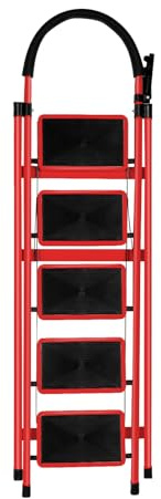 Escabeau 4 marches, échelle de ménage multifonctionnelle pouvant Supporter jusqu'à 200 kg, échelle pour la Maison, Le Bureau,(C) 152 x 87 x 39 cm – 5 étapes (Rouge)