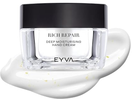 EYVA 50 ml vegane Handcreme mit Sheabutter und 22 Karat Goldflakes - Handcreme für sehr trockene Hände - Handcreme Frauen und Männer - Hand Cream mit Vitamin E - Intensiv feuchtigkeitsspendend