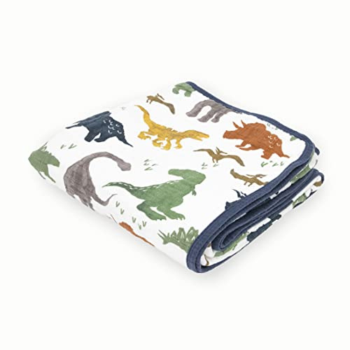 Little Unicorn Muslin Quilt Blanket | 100% Cotton Soft Multi-Layered Muslin Fabric | Toddler & Baby Blanket | 47”x47” | for Nursery, Crib, Shower Gifts (Dino Friends)
