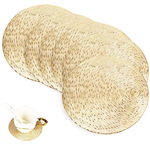 GLOBALDREAM Untersetzer Teller, 6 Stück Untersetzer Gläser Tischset Rund Vinyl Hohl Platzsets Abwischbar PVC Tischuntersetzer für Küche, Zuhause, Speisetisch (Gold, 10 cm)