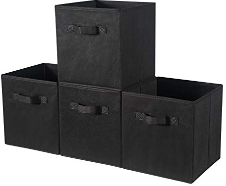 BrilliantJo Aufbewahrungsbox aus Stoff in 4er Set, 33 x 38 x 33 cm Faltbare Aufbewahrungskiste mit Griffe Ordnungssystem Korb für Schrank Regal Spind - Schwarz