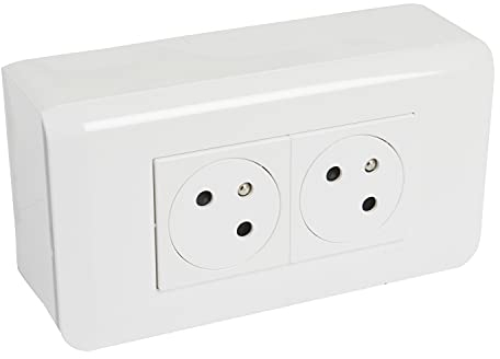 LEGRAND - Prise Double Murale Précâblée avec Terre Mosaic Surface Link à 45° - Prise 2P+T + Cadre Saillie + Plaque de Finition - Fabriqué En France - Blanc