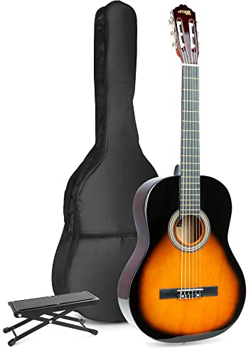 MAX SoloArt Guitare Acoustique Classique avec Repose-Pied - Sunburst, Idéal pour Débuter la Guitare