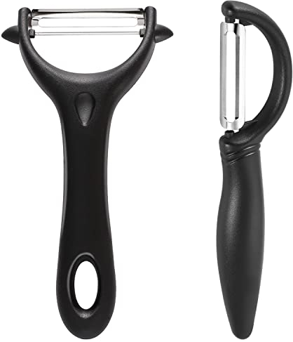 2 Pezzi Pela Verdure, Pelapatate, Acciaio Inox Professionale Sbucciatore Universale per Verdure Frutta Carote (Nero)