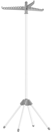SONGMICS Stendibiancheria Verticale Salvaspazio, Stendino da Terra, 3 Bracci Girevoli, 4 Gambe, per Uso Interno, Acciaio Inossidabile, per fino a 27 Capi, Altezza 150 cm, Grigio e Bianco LLR510G01