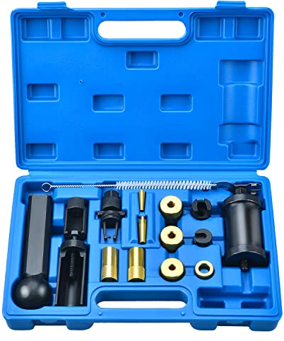 18-teiliger Einspritzdüsen-Abzieher-Entfernungs- Einspritzdüsen-Dichtungs-Installationswerkzeug, kompatibel mit Audi VW 1,4 1,6 1,8 2,0 2,7 3,0 3,2 3,6 V6 4,2 V8 FSI TSI Benzin