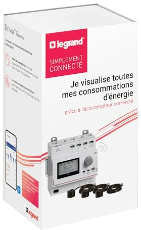 LEGRAND - 199119 - Pack Ecocompteur connecté Drivia with Netatmo - Composé d'un écocompteur modulaire connecté + 3 tores fermés 80A - Emballage BTC - Gris