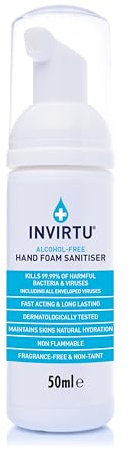 INVIRTU Alcohol Free Antibacterial Hand Sanitiser Foam (50ml) - Hospital Grade - Kills 99.9% Of Bacteria & Viruses - Kind To Skin & Suitable For Children, Travel & Festivals– Non-Scented Disinfectant