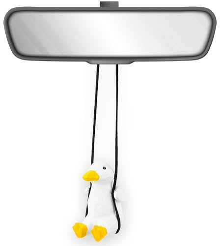 Décoration en forme de canard blanc 100 % fait à la main - Figurine de canard en bois peint à la main pour miroir de voiture Accessoires de décoration Cadeaux