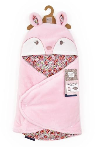 DOUDOU ET COMPAGNIE - Nid d'Ange Douillet BOH'AIME FAON - Couverture Matière Peluche Rose et Fleuri - Pour Siège Auto, Cosi, Poussette - Bébé 0 à 6 Mois - 69 cm - Cadeau De Naissance - DC4031