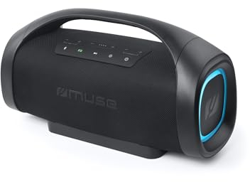 MUSE M-980 BT. Altavoz Bluetooth portatil con 300W de Salida. Par estéreo IPX6. Ajute de Graves y Agudos. Display indicador de la Carga de batería, USB, Entrada Aux. 2 x Mic Jacks. Color Negro