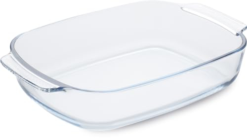 Guardini, Pirofila rettangolare con manici 38x25 cm - 3,8L, Vetro borosilicato, Resistente agli shock termici, Trasparente/Azzurro