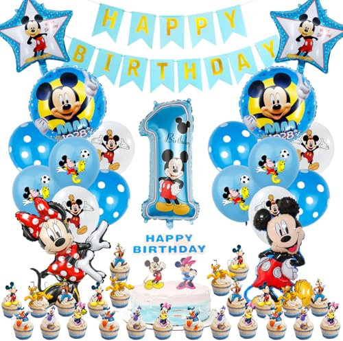 Geburtstagsdeko 1 Jahre, Luftballon 1 Geburtstag, Mouse Deko 1. Geburtstag Mädchen Junge, Ballondekorationen für Kinder, Tortendeko für Mottopartys, Taufpartys