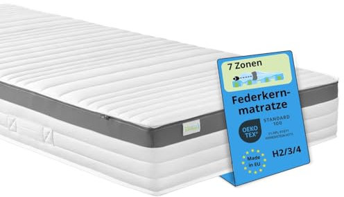 Bodyprotect Taschenfederkernmatratze 100x200 cm, orthopädische Matratze Härtegrad H4, Öko-Tex, ergonomische 7 Zonen Federkernmatratze, Höhe 21, Made in EU