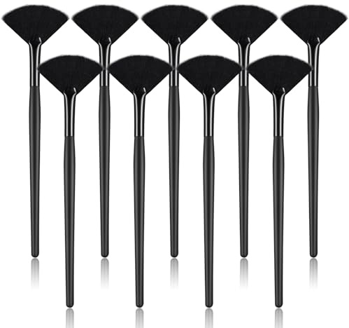 9 Pieces Facial Fan Mask Brushes, Soft Facial Applicator Brushes Tools for Peel Glycolic Makeup for Mud Cream(Full Black)