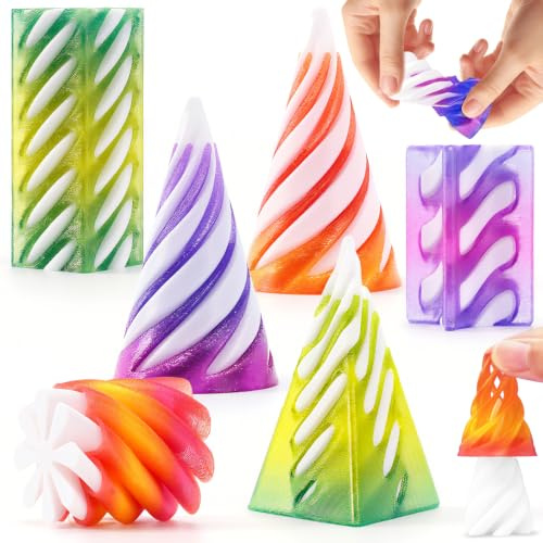 Chennyfun 6 Piece Spiral Cone Fidget Toys, Impossible Cone, 3D Printed Decompression Mini Spiral Cone Toys, Pyramid Fidget Toy, Desk Toys for Stress for Home Office Desk Decor Souvenir Gift
