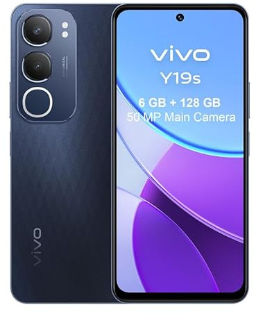 vivo Y19s Smartphone 6 GB RAM + 128 GB ROM, Superhelles 6,68-Zoll-Display, 50 MP-Hauptkamera, Dual-SIM, 5150-mAh-Akku, Dynamic Light, IP64, 4G-Mobiltelefon, Android 14, Schwarz