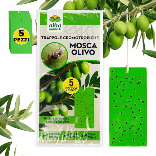 Albagarden - Trappola Cromotropica Verde Per Mosca Dell’olivo - Trappola Adesiva Senza Veleno, Fogli Cattura Insetti, Protezione Per Uliveti E Agricoltura Biologica - 5 Pannelli Appiccicosi