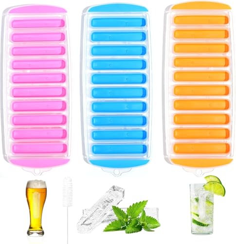 Lot de 3 Bacs à Glaçons en Silicone avec Couvercle, Moule à Glaçons, 10 Cavités, Faciles à Libérer, Moule a Glacon Empilable, Certifié LFGB - Sans BPA, Idéal pour les Sports et les Bouteilles D'eau