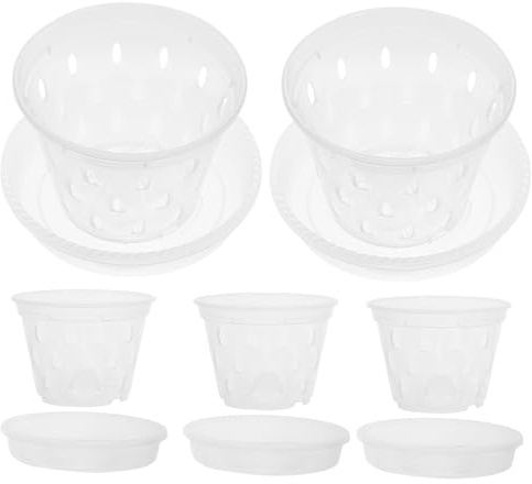 Milisten 5juegos Macetas para Orquídeas Transparentes De Plástico Macetas De con Platillos para Jardinería Unidades para Orquídeas y Plantas Cubremacetas