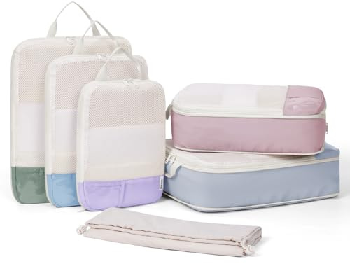 Narwey 6 Set Compression Packing Cubes for Suitcases, Travel Packing Cubes for Backpack Suitcase Organiser Bags Home Storage Shoes Bags for Carry on Hand Luggage Travel Essentials Bag (Combined)