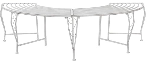LoogCape Banc d'arbre blanc antique en acier - Nombre de 4 places - 160 x 80 x 44 cm - Banc en métal mat pour jardin, terrasse, cour et espaces extérieurs autour des troncs d'arbres