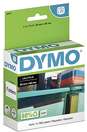 DYMO Authentic LW Library Book Spine Labels, for LabelWriter Printers, White, 1 x 1-1/2, 1 Roll of 750