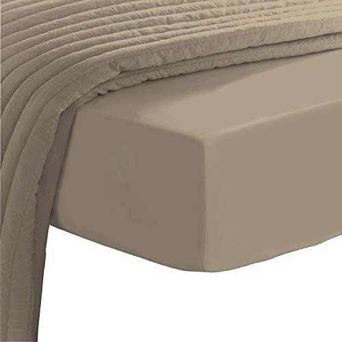 Pizuna 400 Fadenzahl spannbettlaken 150x200-160x200cm Einfach Taupe,100% Langstapelige Baumwolle Spannbetttuch, Weiche Mako Satin-Webart passt bis zu 40 cm Matratzenhöhe (100% Baumwolle bettlaken)
