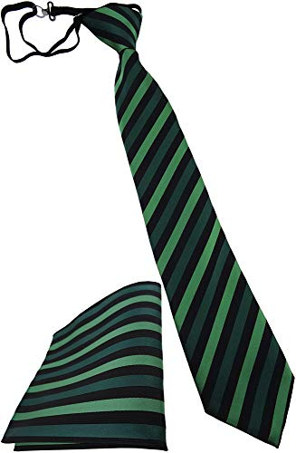 TigerTie Kinderkrawatte + Einstecktuch in grün dunkelgrün schwarz gestreift - vorgebunden mit Gummizug