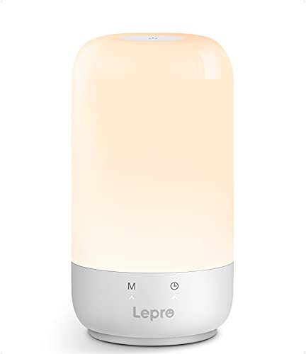 Lepro LED Nachttischlampe Touch Dimmbar, 7 Farben 3 Weiß, 5.5W 350LM Tischlampe mit Timing Funktion für Schlafzimmer Wohnzimmer und Kinderzimmer, Auto-Off-Timer, Geschenk für Familie oder Freunde