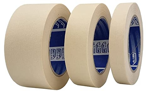 ACIT Cinta de papel para enmascarar, Cinta Pintor Carrocero para barnizar, 19mm + 30mm + 50 mm, trabajos de pintura (Blanco hasta 120°C)