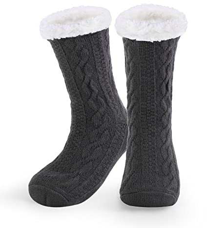 WYTartist Hommes Chaussettes Chaussons Noël Polaire Douce Antidérapantes Thermiques De Chaud Confortable Doublé Doublure Polaire D'hiver (Twist Black)