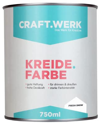 CRAFT.WERK Kreidefarbe für Möbel (750ml, fresh snow) ultramatte Chalk Paint Farbe für Holz - Möbelfarbe einfach zu verarbeiten - Möbellack auf Wasserbasis - Made in Germany