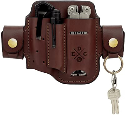1791 EDC Multitool Sheath, Leather EDC Organizer, Belt Pouch Fits Multitool, Knife, Pen, Keys - Compatible with Heavy Duty Leatherman, Gerber and SOG
