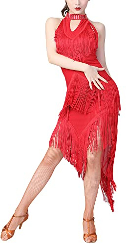 Vestido de Noche de Sirena con Flecos para Mujer, Vestido de Baile Latino Vestido de Rumba Tango Salsa Samba para Cóctel Boda Ceremonia Eventos