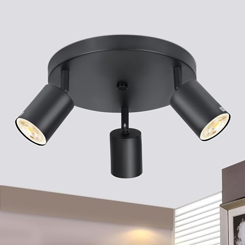 ZMH Deckenleuchte 3 flammig Deckenstrahler LED: Deckenlampe Flur Küchenlampe Schwarz rund Deckenspots GU10 Strahler Schwenkbar 350° Spotlight für Schlafzimmer Eingang Küche - Ohne Leuchtmittel