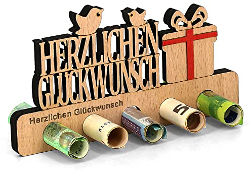 Giftota - Originelle Geburtstag Geldgeschenk Holz - Geldgeschenk Herzlichen Glückwunsch - Geschenke aus Holz - Geschenke für Freunde, Familie, Liebhaber