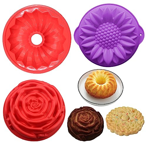 Biluer Silikon Backformen,Silikonformen mit Blumenmuster große runde Sonnenblume Rose für Muffins Cupcakes Kuchen Pudding Eiswürfel und Gelee
