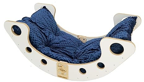 Skyline Balancelles Bascule Enfant Montessori Bebe 1 an Escalade Arche en Bois Mur descalade meble Arc à Grimper Bascule d'équilibre Portique d'escalade avec Coussin M Blanc/Bleu