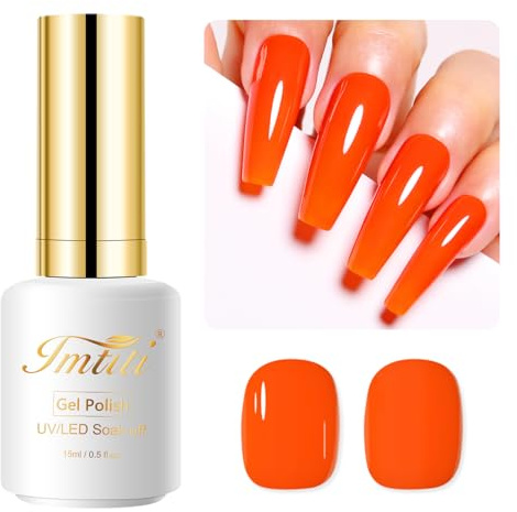 Imtiti Orange UV Nagellack, 15ML Leuchtendes Orange UV Gel Nagellack Soak Off Led Gel Nail Polish Herbst Winter Gel Nagellack DIY Nagel Kunst Starter Maniküre Salon Gellack UV Kit