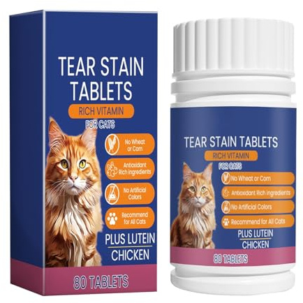Removedor de manchas de lágrimas para gatos | Tableta de eliminación de manchas de lágrimas de de gato de mascotas, suplemento nutricional seguro e inofensivo para gatos grandes, pequeños y