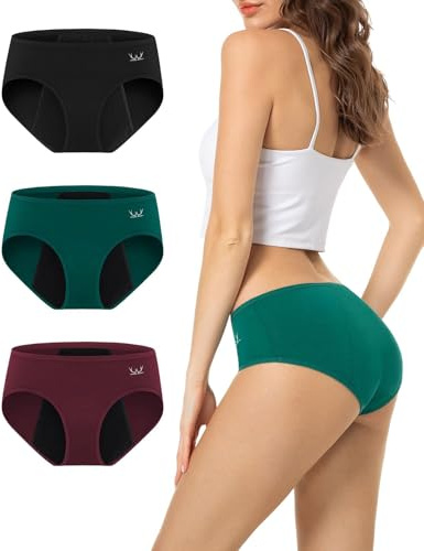 TANSTC Heavy Flow Leakproof Period Underwear Women Cotton Postpartum Teens Hipster 3 Pack Dark Color M