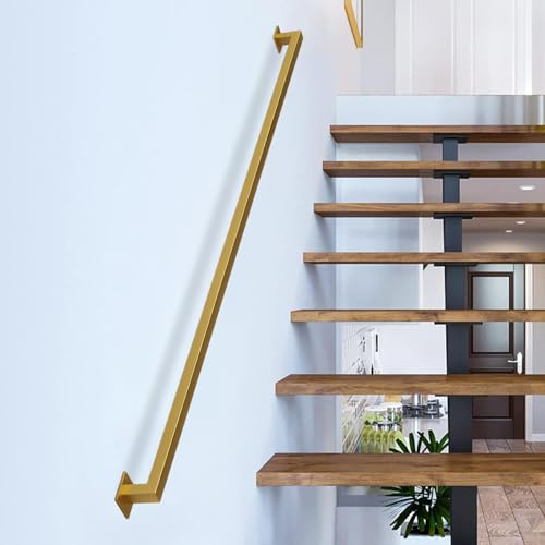Gorssen 180cm Main courante Rampes de tuyauterie industrielles for escaliers, Rampe de sécurité Murale, décor de Maison, Rampe, Rampe d'escalier for intérieur extérieur - doré