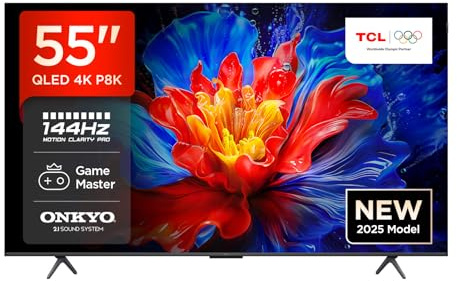 TCL 55P8K-UK 55 4K 144Hz Gaming QLED Onkyo 2.1 Dolby Atmos Google TV with Dolby Vision & HDR 10+