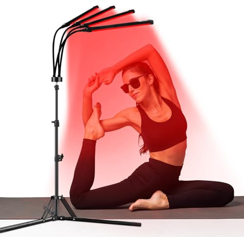 Hottoerak Rotlichtlampe mit Stand, 180LEDs Infrarotlampe, 660nm & 850nm & 940nm Rotlicht mit Timer, 4 Köpfe Rotlichtlampe für Zuhause/Büro