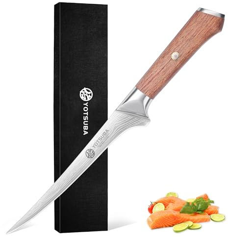 YOTSUBA Japanese Fillet Knife, 7 Inch Fish Knives for Filleting, Razor Sharp High Carbon Steel Boning Knife with Ergonomic Rosewood Handle, Ideal Gift for Family and Friends