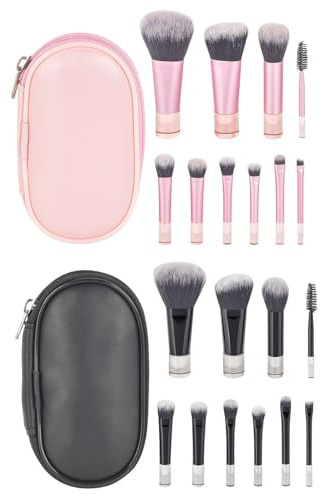 2 set med sminkborstar, inklusive förvaringsväska, makeup-borstar med kort handtag, multifunktionella makeup-borstar, bärbart makeup-borstset för resor, skönhetstillbehör