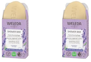 WELEDA - Douche végétale solide Lavande & Vétiver - Nettoie la peau grâce aux tensioactifs 100% d'origine naturelle - Mousse douce et crémeuse. - NATRUE* (Lot de 2)