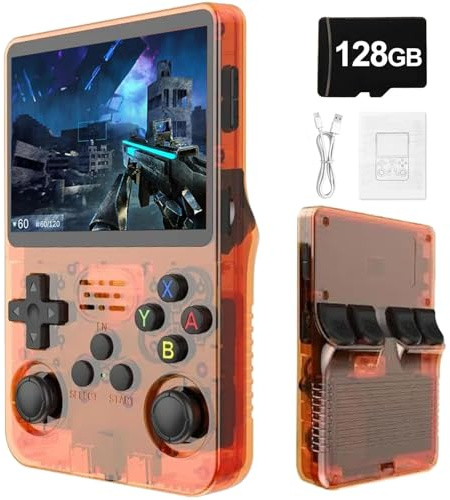Console Di Gioco Portatile Retrò R36S-Display IPS Da 3,5 , Batteria Da 3500mAh Da 21000 Giochi Classici, Mini Console Di Gioco Portatile Con Sistema Linux-Orange||128G