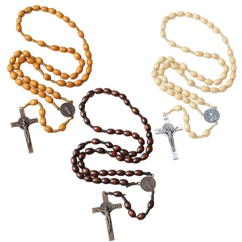 Dryxog 3 stycken katolska radband, halsband dam mini kors, halsband personlig pärla mala herr dam smycken, Colier klassisk trä rund pärla hand radband